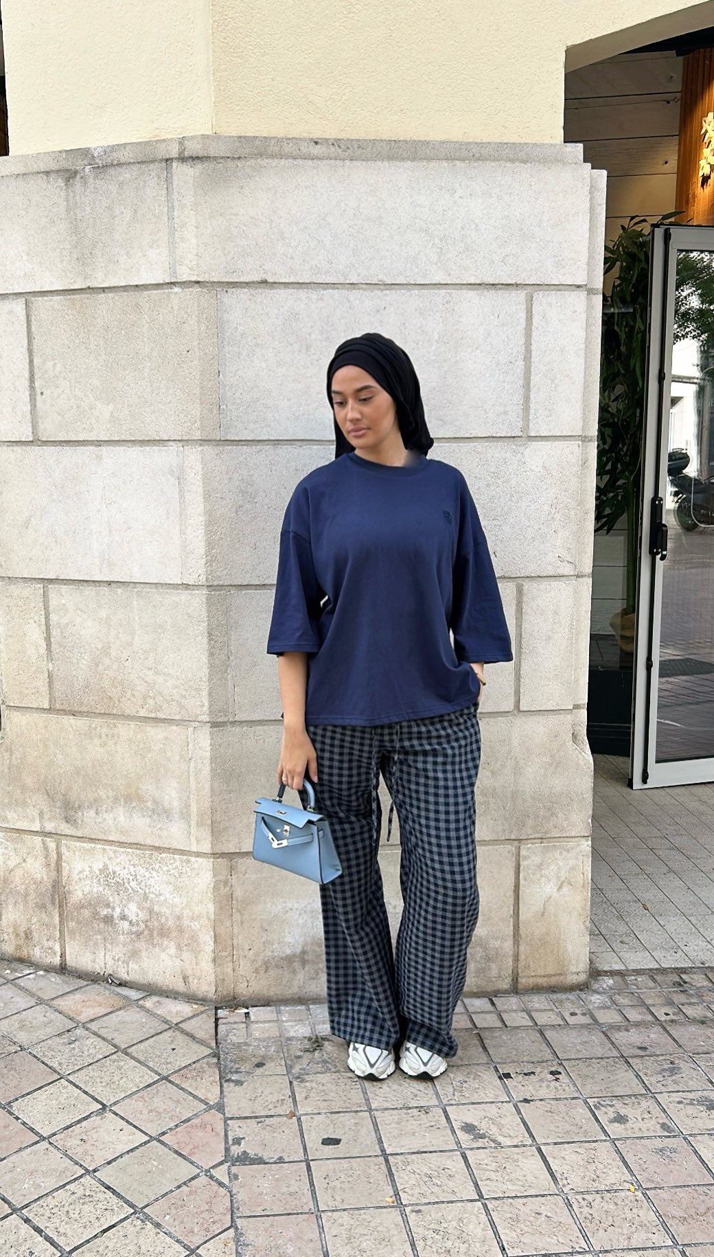 PANTALON LARGE À CARREAUX