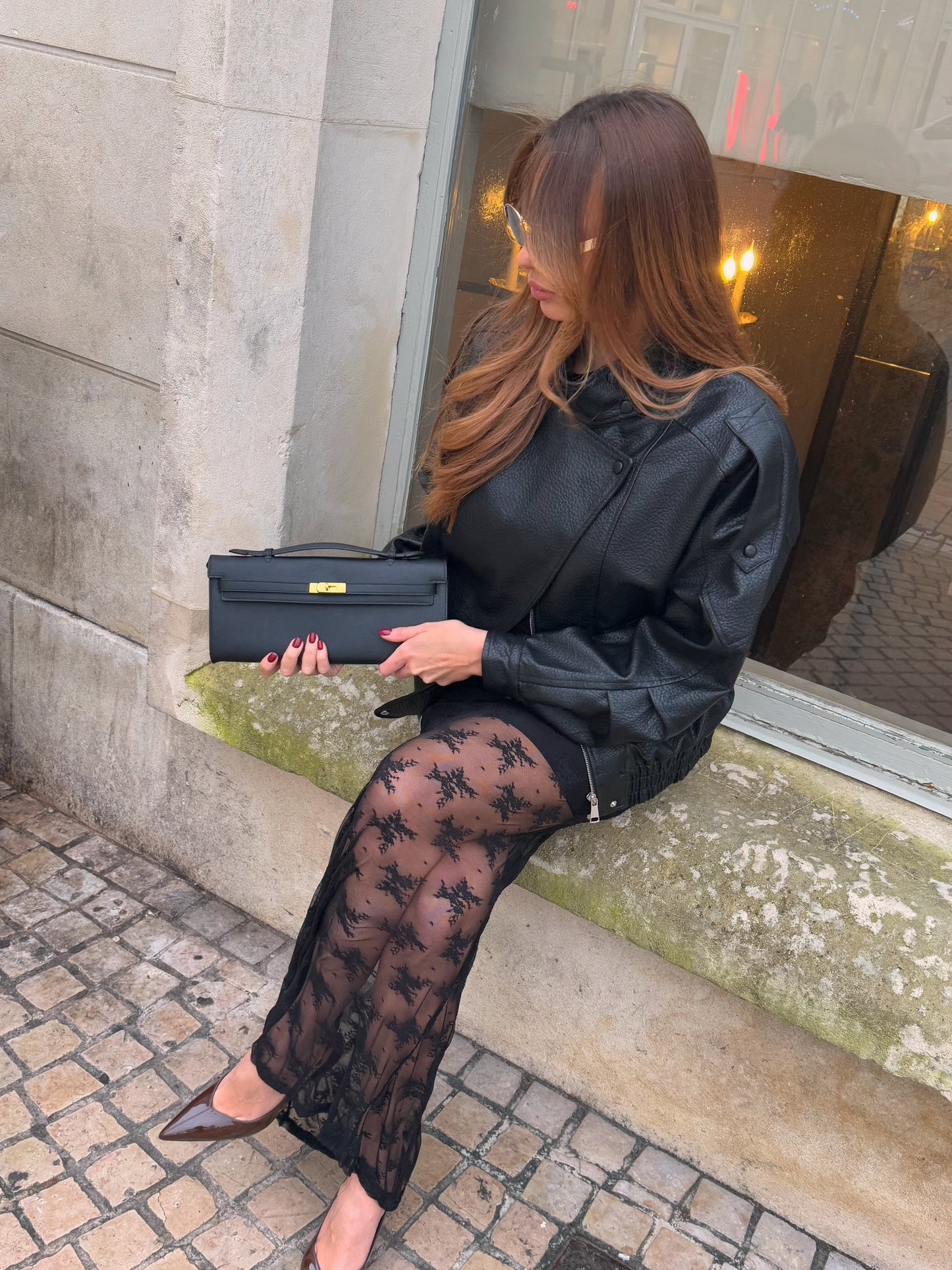 JUPE LONGUE EN DENTELLE À DOUBLURE