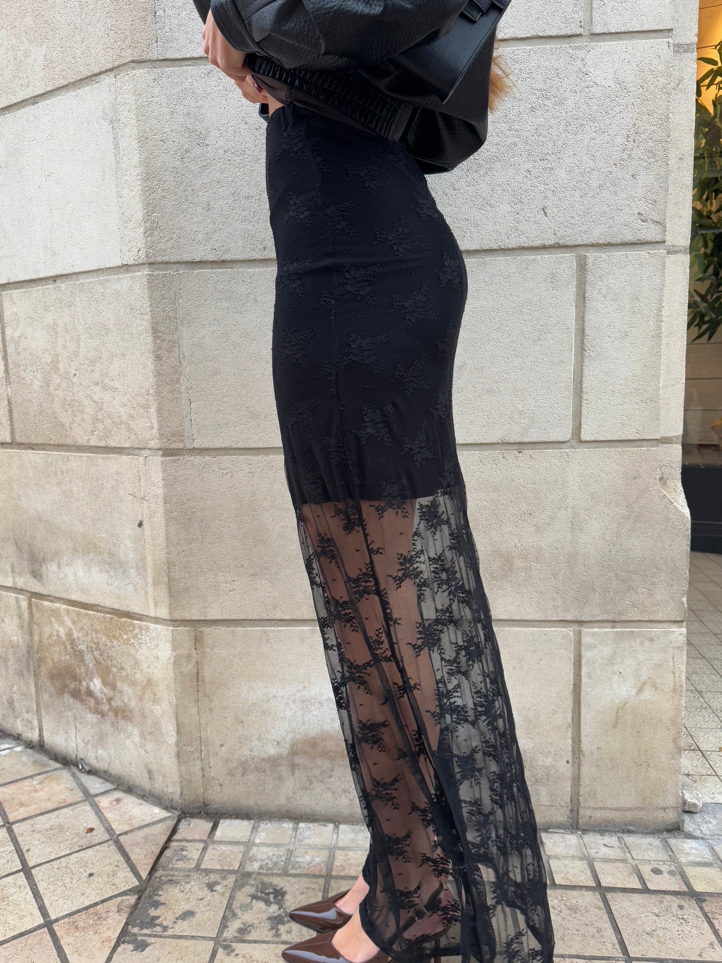 JUPE LONGUE EN DENTELLE À DOUBLURE