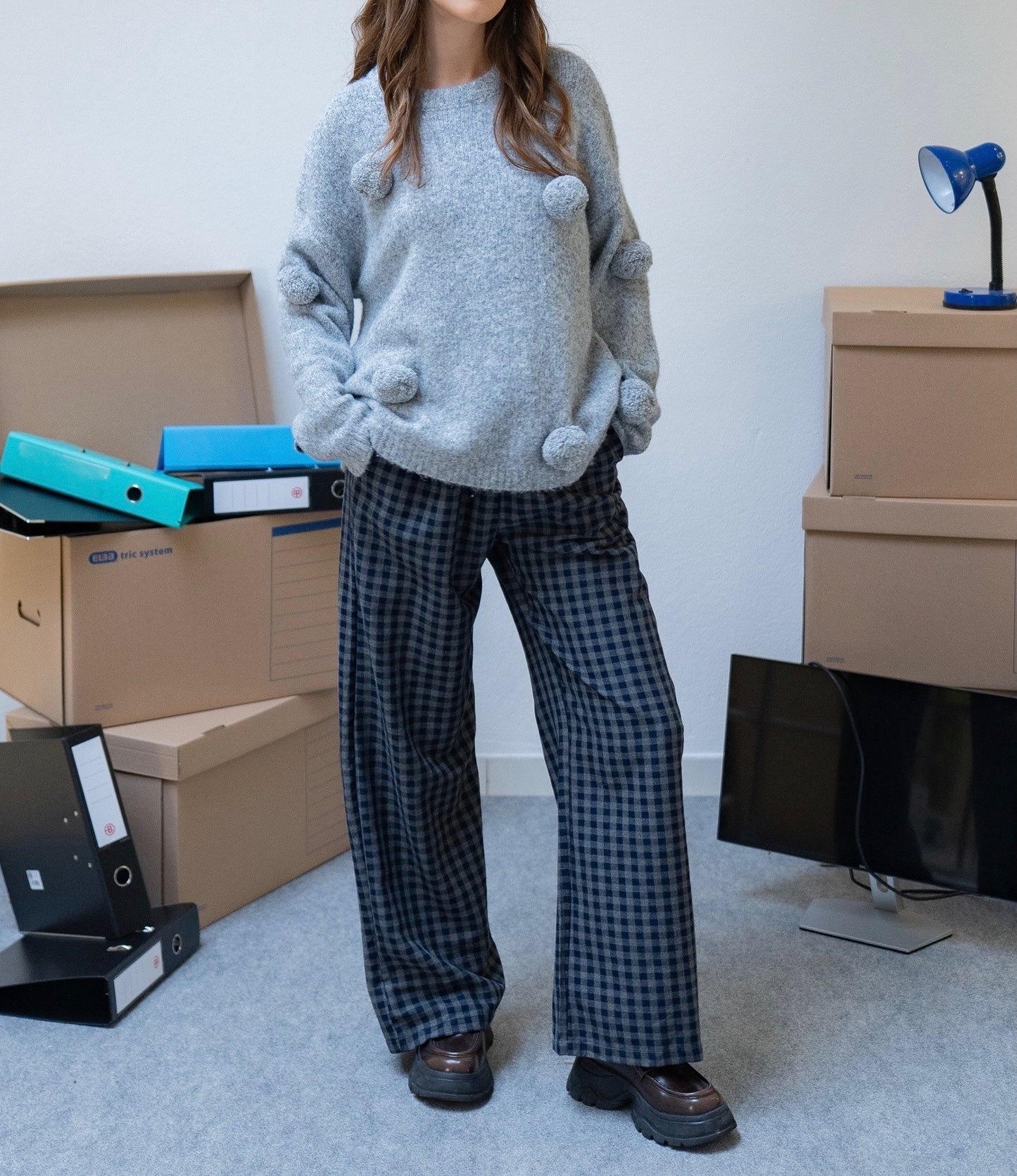 PANTALON LARGE À CARREAUX